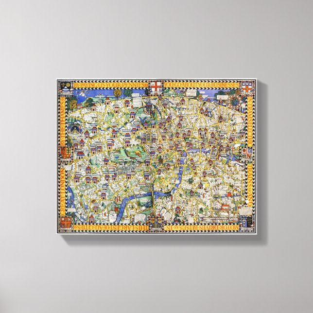 London Vintage Map Poster Restored Canvas Print (Front)