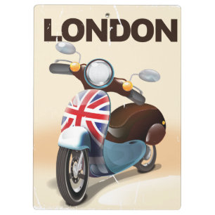 London vintage scooter union jack travel poster. clipboard