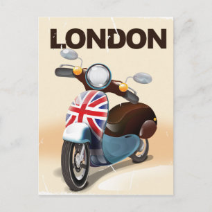 London vintage scooter union jack travel poster. postcard
