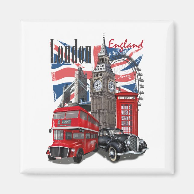 London Vintage Travel Poster Magnet (Front)