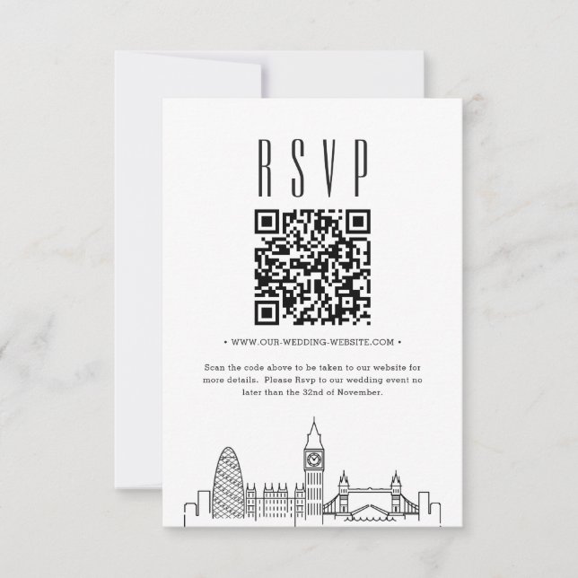 London Wedding QR code RSVP Invitation (Front)
