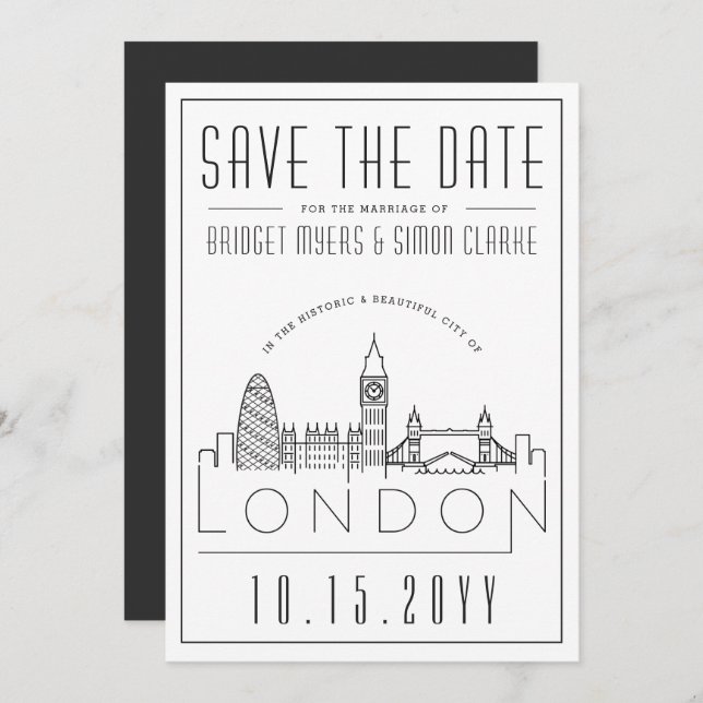 London Wedding | Stylized Horizon Save the Date  Invitation (Front/Back)