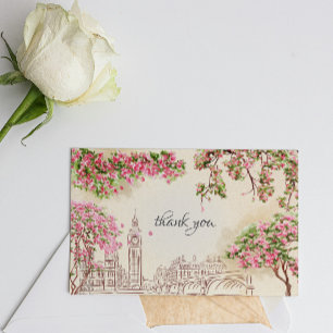 London Wedding Thank You Card with Floral Skyline