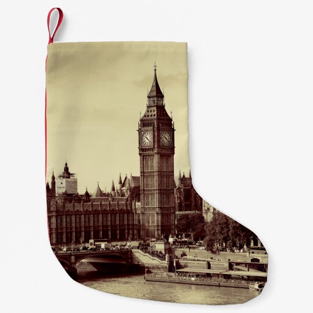 London Westminster with Big Ben and bridge. old,lo Small Christmas Stocking (Front)