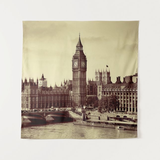 London Westminster with Big Ben and bridge. old,lo Tapestry (Front)