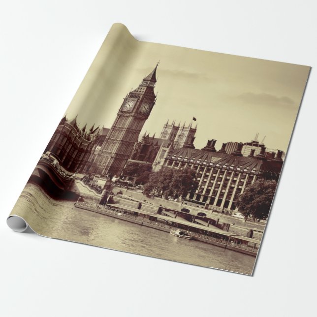 London Westminster with Big Ben and bridge. old,lo Wrapping Paper (Unrolled)