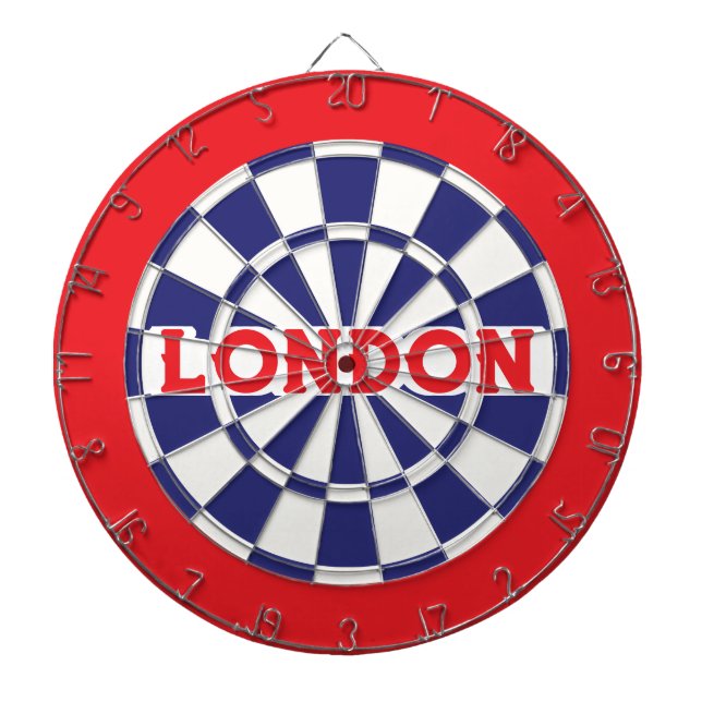 LONDON White, Navy Blue And Red (editable text) Dartboard (Front)