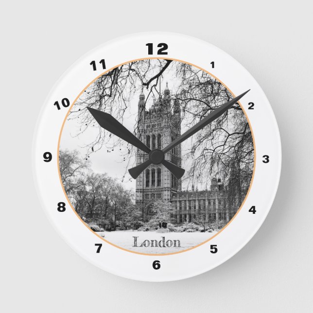 London Winter, Westminster Palace /British vintage Round Clock (Front)
