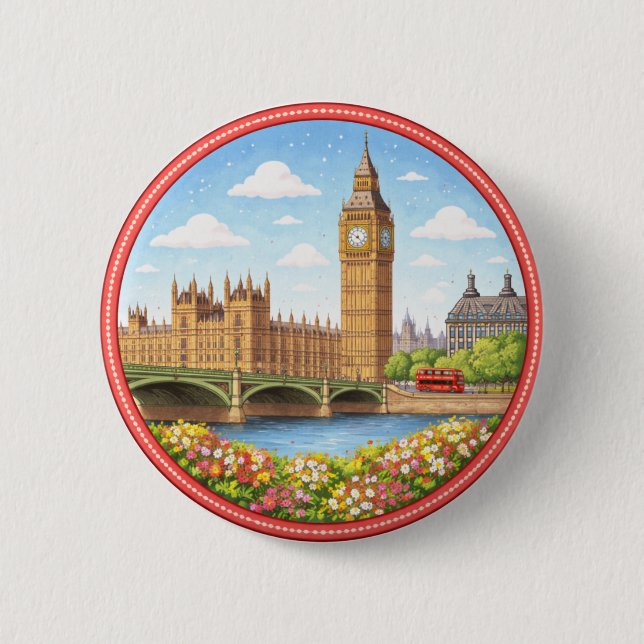 London's Big Ben 2 Inch Round Button (Front)