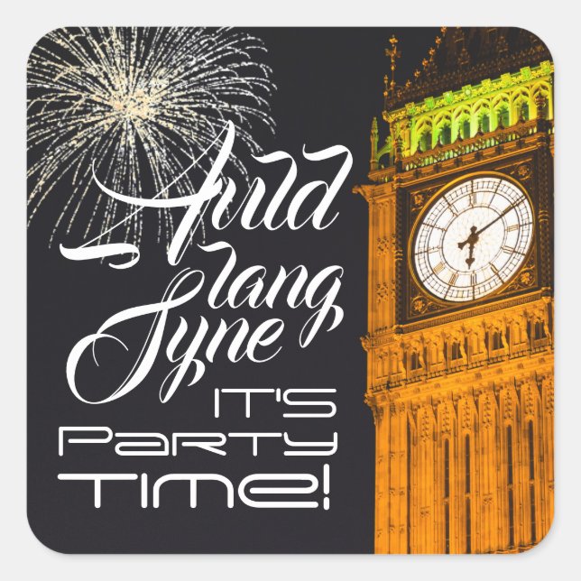 London's Big Ben, New Year's Eve Party Square Sticker (Front)