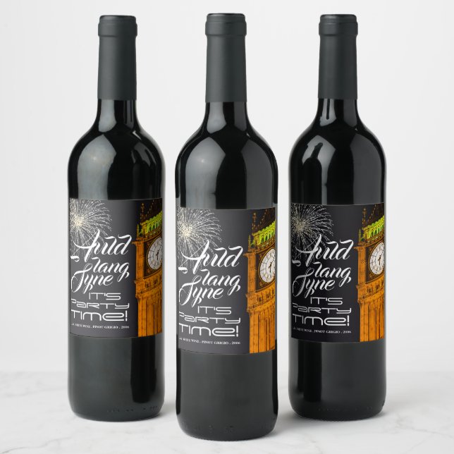 London's Big Ben, New Year's Eve Party Wine Label (Bottles)