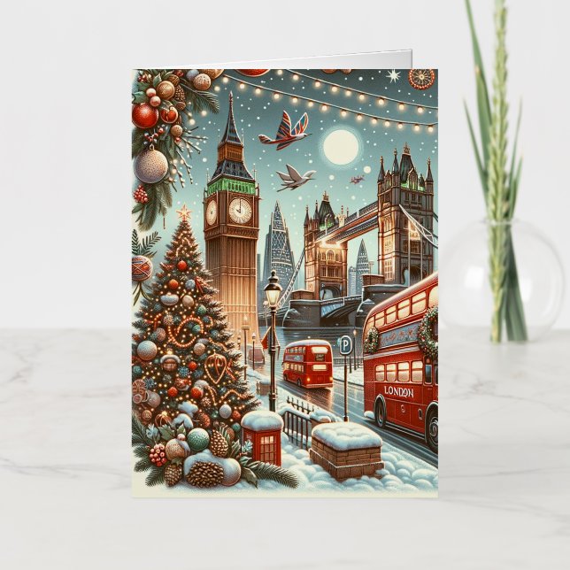 London's Festive Splendor - Vibrant Christmas Car Foil Greeting Card (Front)