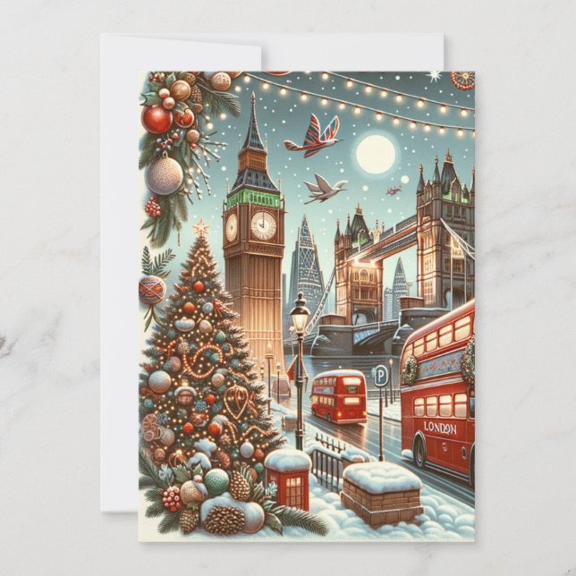 London's Festive Splendor - Vibrant Christmas Car Invitation (Front)