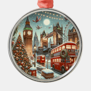 London's Festive Splendour - Vibrant Christmas Car Metal Ornament