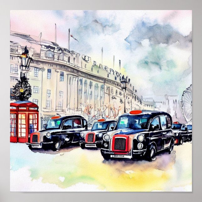  London's Iconic Black Taxi Cabs, (E) Poster (Front)