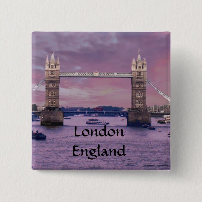 London's Tower Bridge 2 Inch Square Button (Front)
