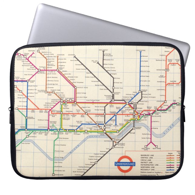 London's Underground Map Laptop Sleeve (Front)