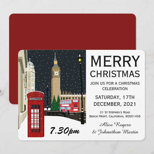 Londres À Noël Fête Invitation (Devant / Derrière)