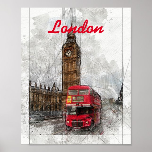 Londres bus rouge et Big ben Poster (Devant)
