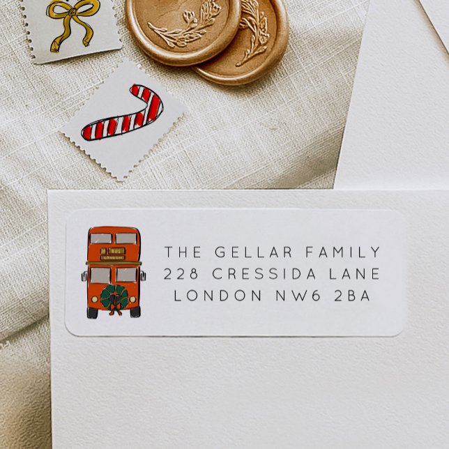 Londres Double Decker Bus Noël Adresse de retour (London Double Decker Bus Christmas Return Address Label)