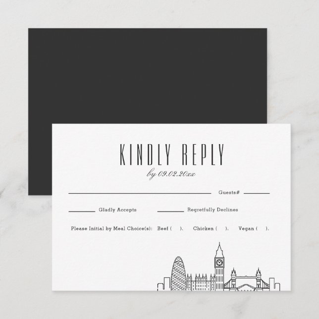 Londres Skyline Wedding RSVP avec choix de repas (Devant / Derrière)