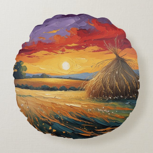 Lone bird at sunset round pillow (Front)