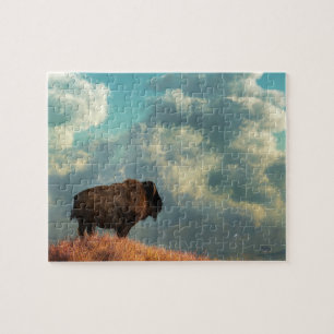 Lone Bison and Approaching Storm Jigsaw Puzzle