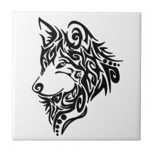Lone Black Tribal Wolf Tile