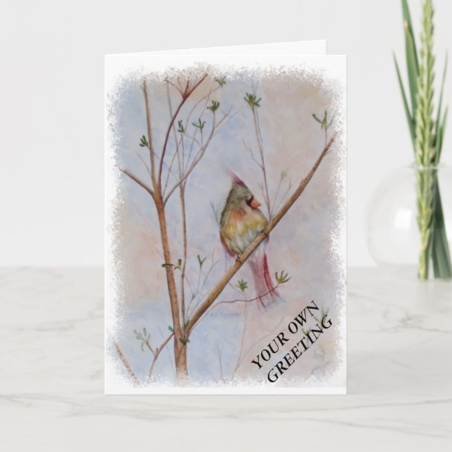 LONE CARDINAL IN A TREE CUSTOMIZABLE GREETING CARD (Front)