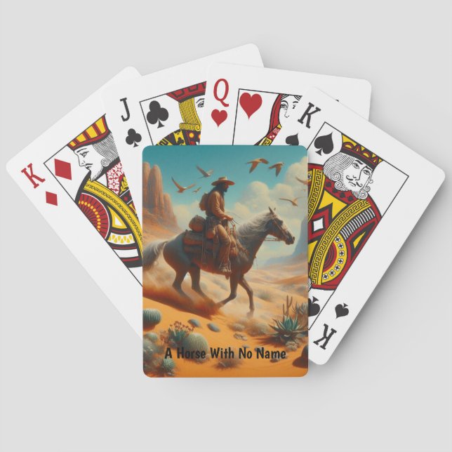 Lone Cowboy in Desert Canyon - Surreal Western Art Playing Cards (Back)