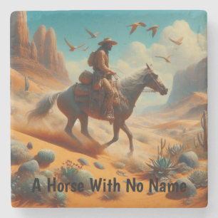Lone Cowboy in Desert Canyon - Surreal Western Art Stone Coaster