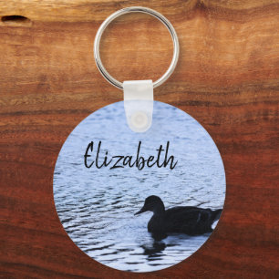 Lone Duck Silhouette Wildlife Water Ripples Photo Keychain
