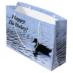 Lone Duck Wildlife Lake Water Ripples Photography Large Gift Bag