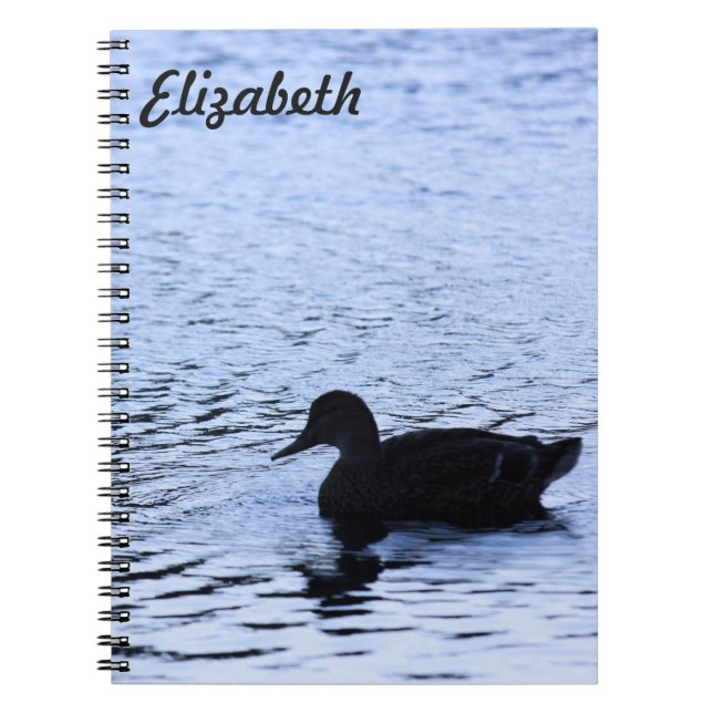 Lone Duck Wildlife Lake Water Ripples Photography Notebook (Front)