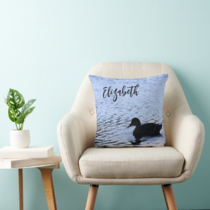 Lone Duck Wildlife Lake Water Ripples Photography Throw Pillow