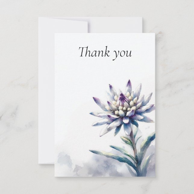 Lone Edelweiss Watercolor Thank You Card (Front)