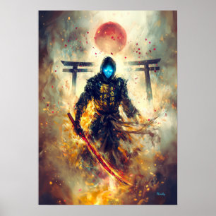 Lone Ghost Ronin – Spectral Samurai Fire & Shadows Poster