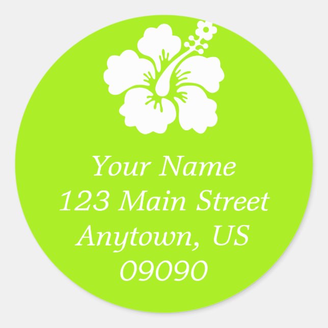 Lone Hibiscus Flower Address Label (Lime) (Front)