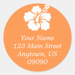 Lone Hibiscus Flower Address Label (Orange)