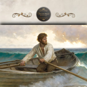 Lone Man Rowboat Ocean Scene Decoupage Tissue Paper