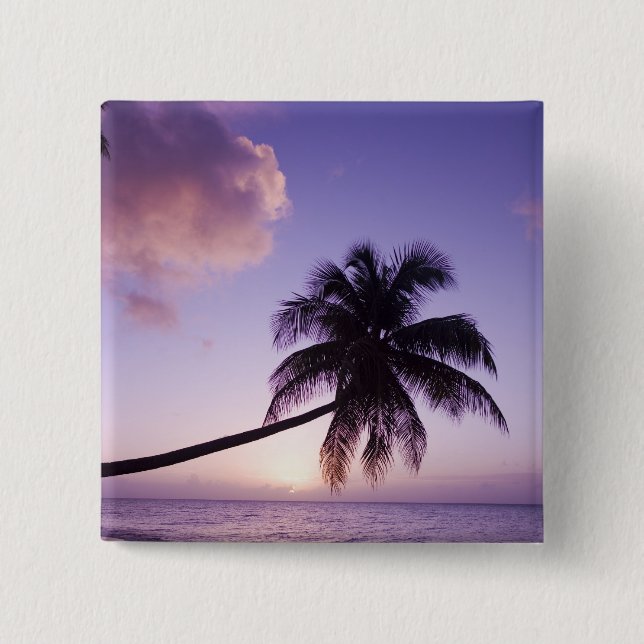 Lone palm tree at sunset, Coconut Grove beach 2 Inch Square Button (Front)