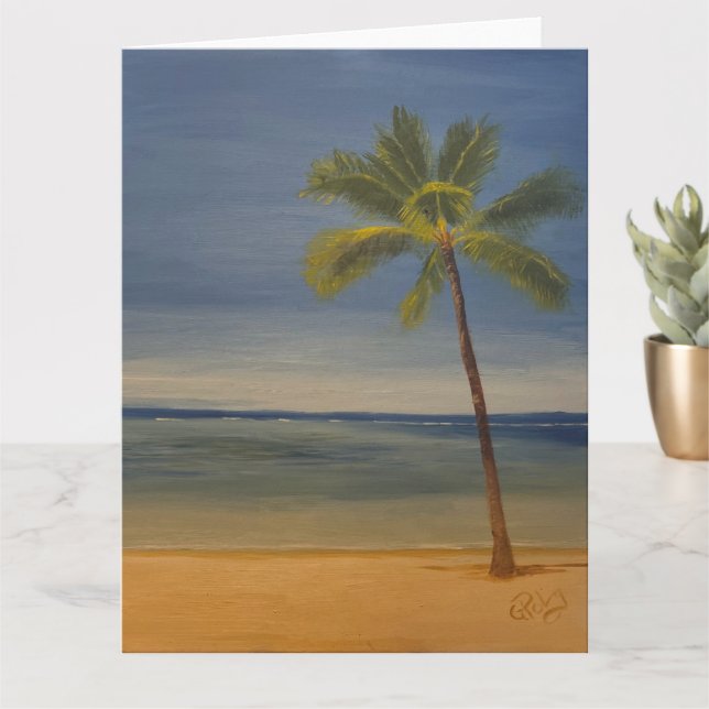Lone Palm Tree on the Beach, by Gary Poling Card (Small Plant)