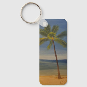 Lone Palm Tree on the Beach, by Gary Poling Keychain
