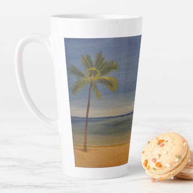 Lone Palm Tree on the Beach, by Gary Poling Latte Mug (In Situ)