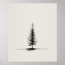 Lone Pine Tree modern black line art minimalist