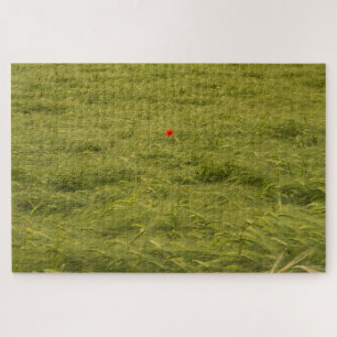 Lone poppy in green field - Very difficult Jigsaw Puzzle