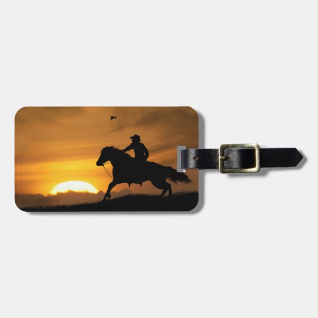 Lone Riding Cowboy in the Sunset Luggage Tag (Front Horizontal)