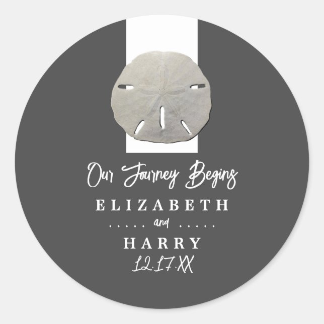 Lone Sand Dollar - Charcoal Gray - Beach Wedding Classic Round Sticker (Front)