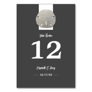 Lone Sand Dollar, Charcoal Gray, Wedding Table Number