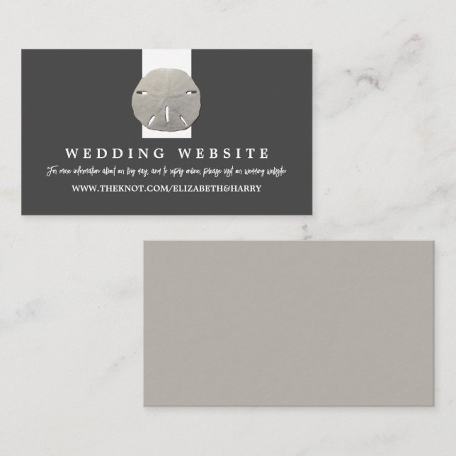 Lone Sand Dollar - Charcoal Gray - Wedding Website Enclosure Card (Front/Back)